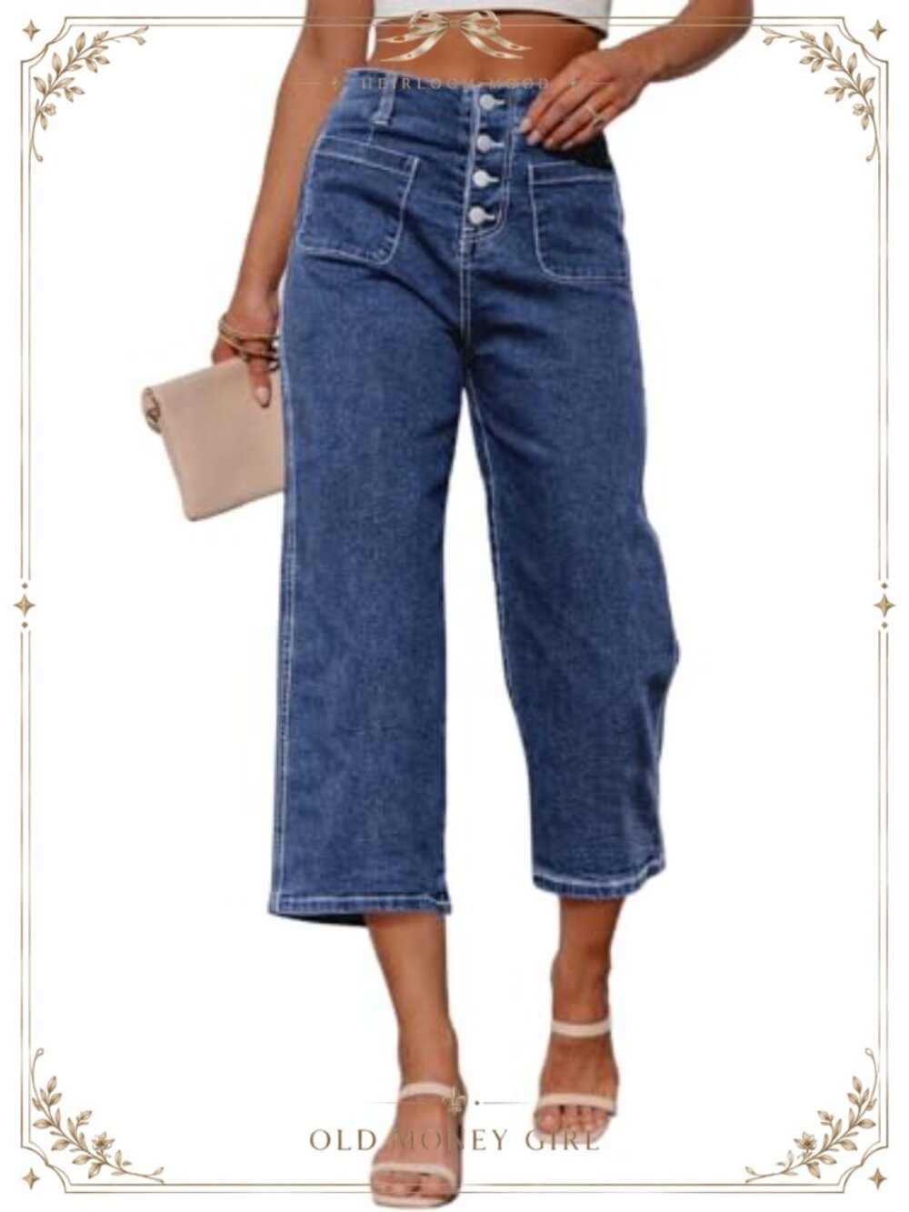 High Waisted Wide Leg Capri Jeans Stretchy Loose Denim Pants with Pockets